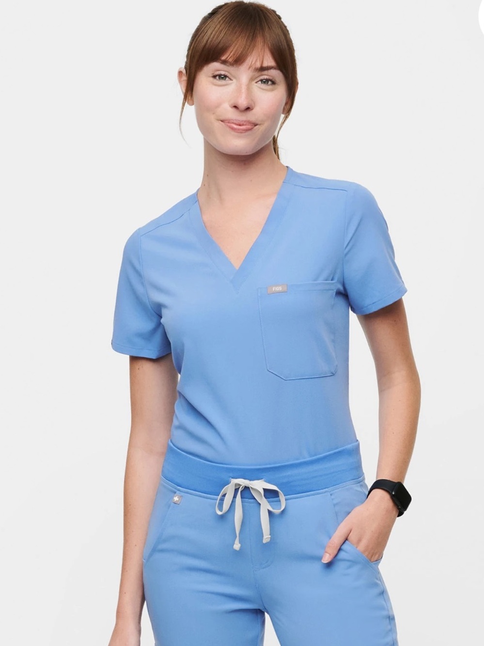 Figs Catarina Short Sleeve Scrub Top in Ceil Blue Size Medium